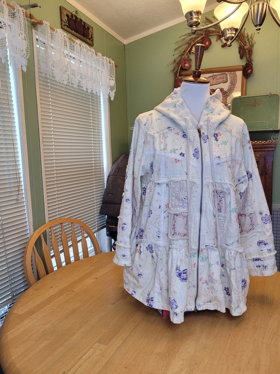 POL Jackets & Blazers - POL Cream Floral Patchwork Hooded Jacket